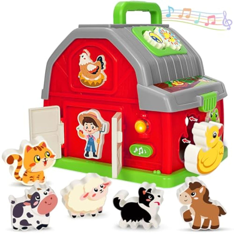 Montessori Learning Toys For 1 2 3 Year Old Boys Girls, Musical Farm Animals For Toddlers 1-3, Interactive Barn Toy With Light & Sound, Birthday Gifts For Baby Kid Toddler Age 12-18 Months