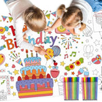 Giant Happy Birthday Coloring Poster, 72 x 30 Inch Banner with 24 Markers