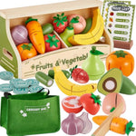 Play Food Sets For Kids Kitchen, Wooden Play Food Cutting Fruit And Vegetable Toys Kitchen Accessories Set Grocery Store Toys Gift For Toddler Kids 2 3 4+ Years Olds