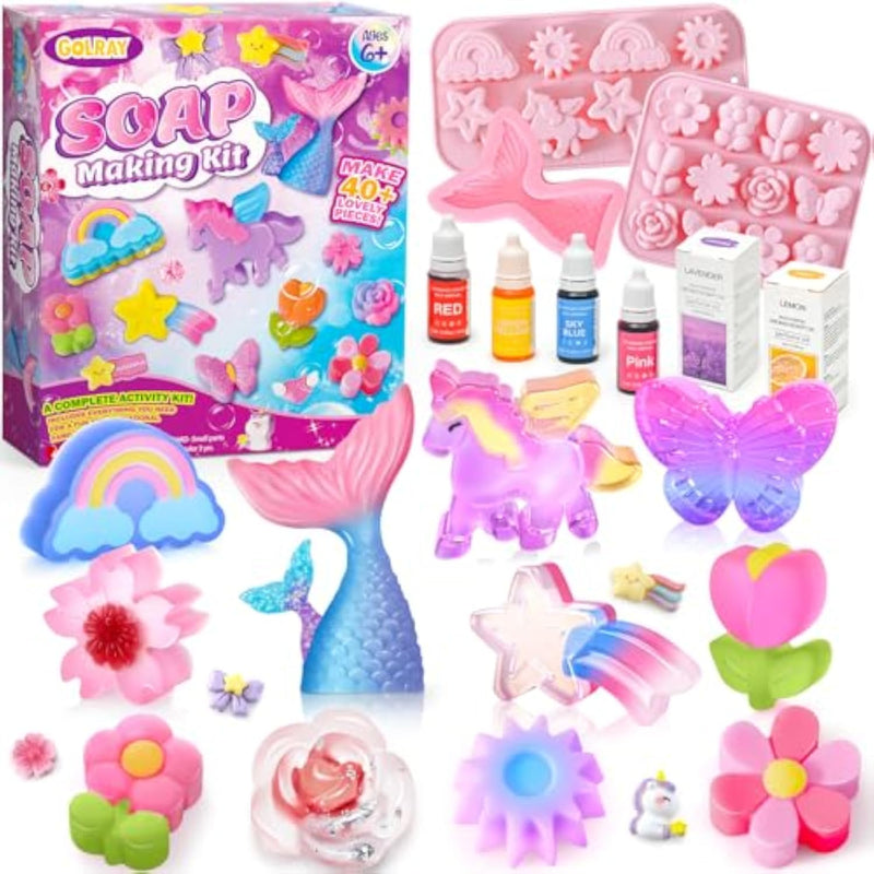 Soap Making Craft Kit for Kids, Makes 40+ Soaps with Unicorn, Mermaid & Butterfly Molds