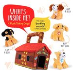 Talking Plush Dog House Carrier With 4 Soft & Cuddly, Talking & Barking, Stuffed Plush Dogs. Excellent Interactive And Educational Plush Toy Set. Great Gift For Kids Toddlers & Babies