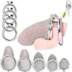 Sm Stainless Steel Penis Cage, Mesh Penis Cage With 4 Cock Rings Male Chastity Devices Set, Bdsm Restraint Penis Chastity Belt Lock Cock Cage, Adult Bondage Game Sex Toy (L, Round Ring 45Mm)
