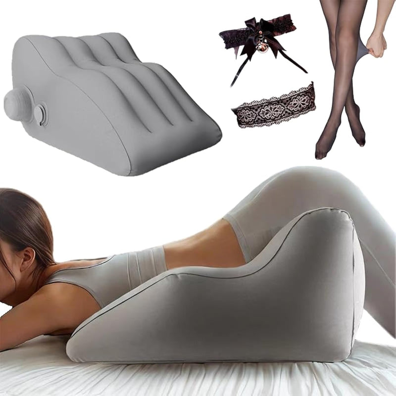 Intimacy Pillow For Couples - Inflatable Wedge Cushion, Sex Furniture Support With Travel Bag, Hip Positioning Pillow For Bed & Outdoor Use (Grey)