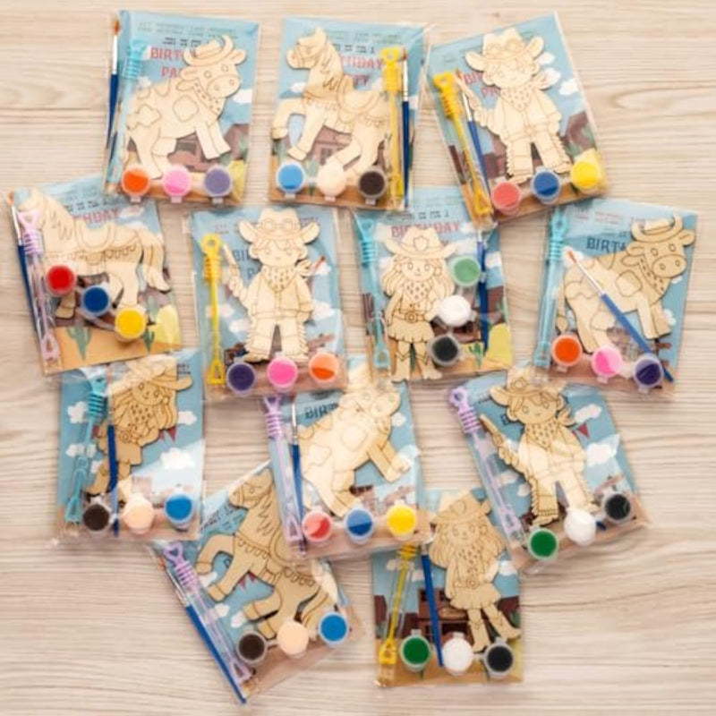 Western Cowboy Cowgirl Party Favors - 12 Piece Wild West Wooden Painting Kit