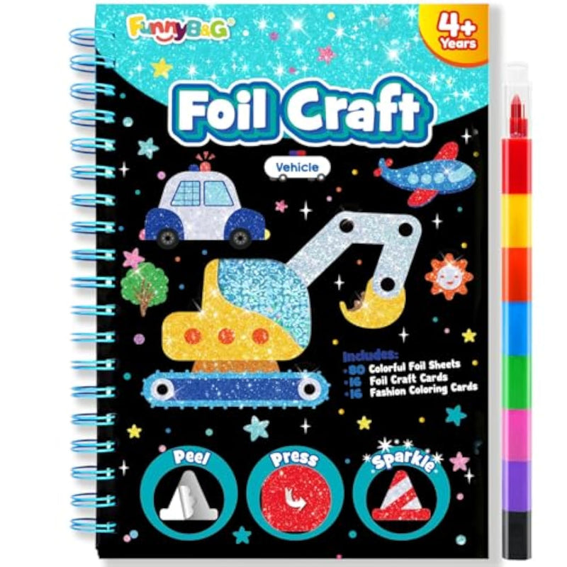 Foil Art Craft Kit for Kids, Sparkly Birthday Gift Toy for Boys, Fun DIY Activity Set