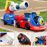 Truck Toys For Kids, Large Train Toys Include 4 Racing Cars+Eva 6 Ball, With Light & Sounds, Eejection&Shooting Transport Cars Toy, Gifts For Boys Girls 3+ Year Old