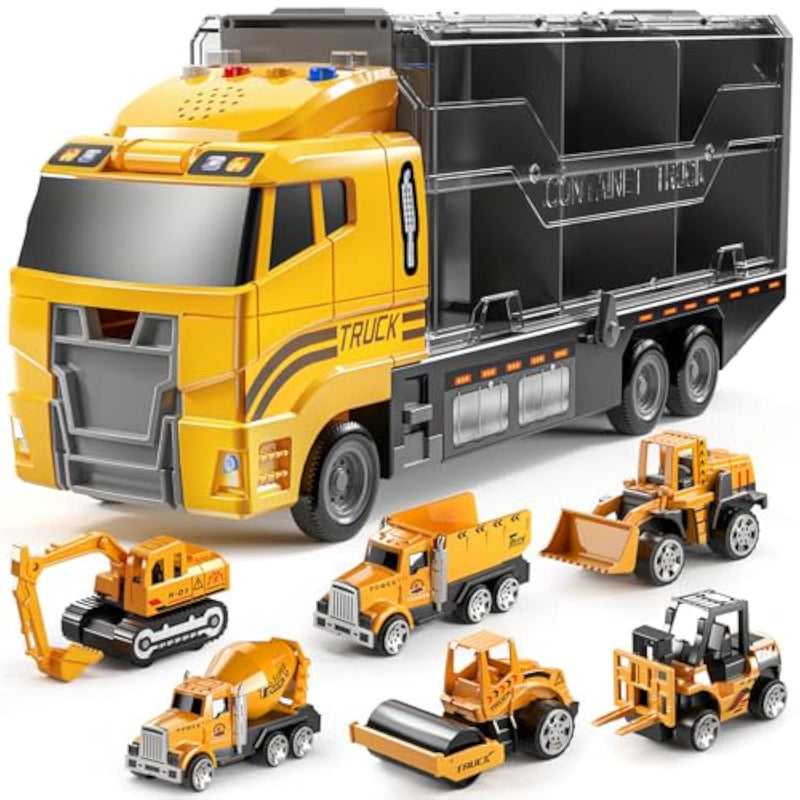 Toddler Toys For 3-9 Years Old Boys, Construction Toys Car Transport Vehicle W/Play Mat, Die-Cast Alloy Engineering Vehicle Gifts For Age 3 4 5 6 Kids Child Boys Girls Birthday Party Favor