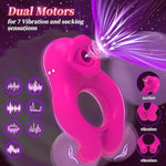Vibrating Cock Ring Couple Sex Toy,4 In 1 Penis Ring With 7 Vibrating & Sucking For Male Massage Testicle & Female Clitoral Stimulation,Soft Silicone Lip Vibrator Quiet Adult Toys For Couples Pleasure