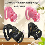 3D Printed Chastity Cage Male Sex Toys, Chastity Devices Sm Bondage Set With 4 Cock Rings, Hollow Breathable Design, Men'S Wear Penis Cage With Concealed Locks (Pink-L,Curved-Ring)