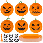 24 Sets Halloween Jack O’ Lantern Paper Plate Craft Kits for Kids, DIY Pumpkin Ornaments