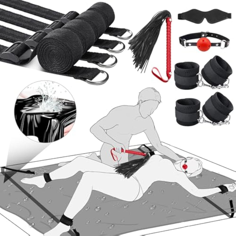 Bondage Bdsm Sex Toys Bed Restraints - Under The Bed Restraints Kit With Waterproof Sex Bed Sheets For Couples, Bondage Straps Ball Gag Blindfold Sex Whips Set, Sex Toys For Couple