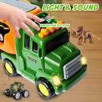 Dinosaur Toy Trucks With 3 Dino Cars & 3 Dino Figures, Sound Light Transport Carrier Truck Dinosaur Toys For Kids 3-5-7, Toddler Boy Toy For 3 4 5 6 7+ Year Old Boy Birthday Gifts Christmas