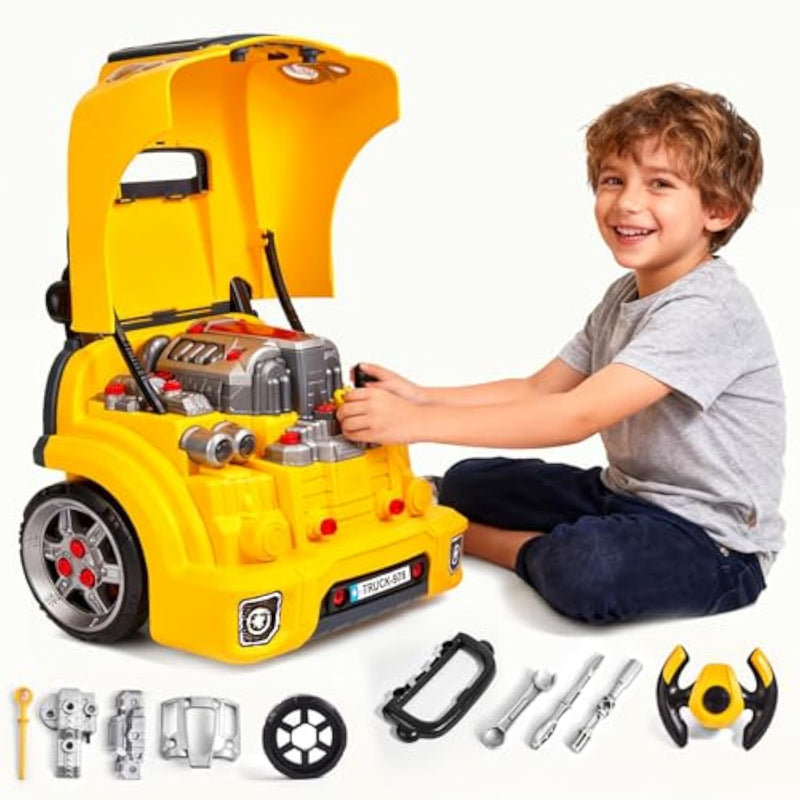 Large Truck Engine Toy For Kids: Mechanic Repair Car Kit For Toddlers - Interactive Workshop Set Take Apart Motor Vehicle With Light And Sound For Boys Children 3+ Years Old