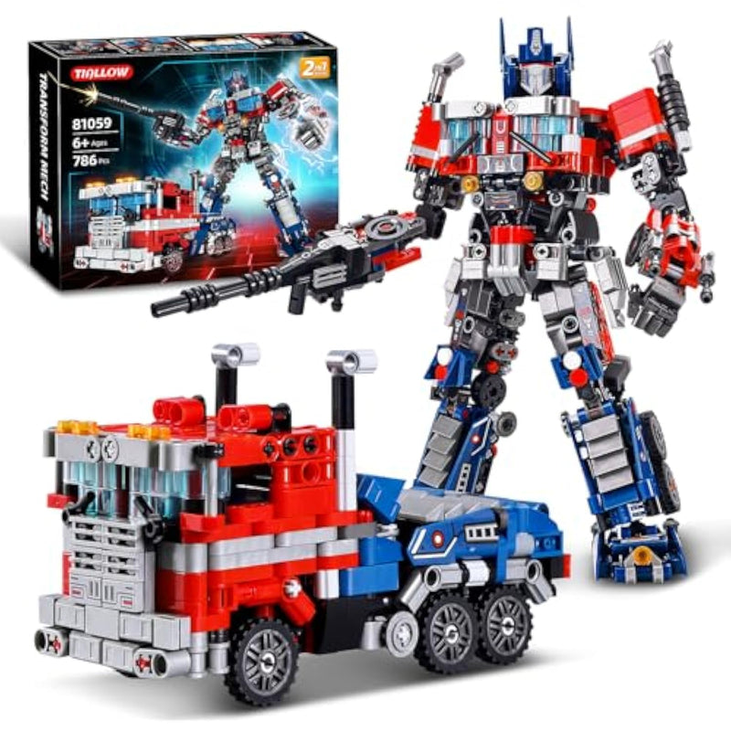 Transform Sets Robot Building Block Toys?2 In 1 Stem Robotics Transforming Truck Mech Building Kit?Compatible With Lego?Christmas Birthday Gift For Adults Boys Age 8-12 (Blue)