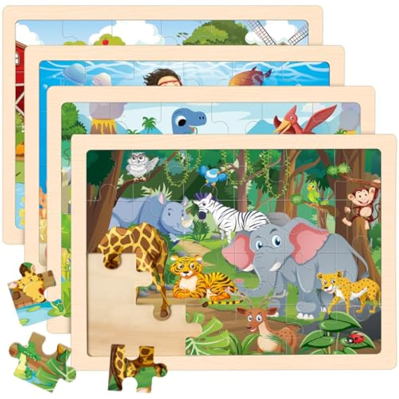 4 Packs Puzzles For Kids Ages 4-6, Wooden Animals Jigsaw Puzzles For Toddlers Ages 2-4, Preschool Educational Puzzles Boards Toys Gifts For 3 4 5 6 Boys Girls