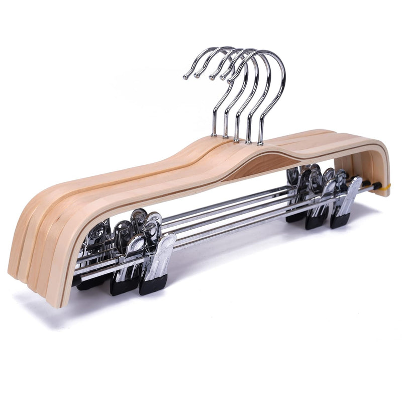 J.S. Hanger Natural Finish Wooden Pant Hangers With Anti-Rust Hook And 2-Adjusta