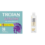 Ultra Thin Condoms 36 Count Value Pack And Lube Life Water-Based Personal Lubricant 8 Fl Oz