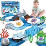 Track Toys 183 Pcs Shark Race Car Toys For Boys Girls 3 4 5 6 7 9 Year, Bendable Flexible Racetrack Cars With Shark & Ball, Ocean Theme Train Toys, Stem Educational Playset Birthday Gift