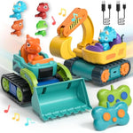 Construction Toys, 2 Pack Remote Control Car For Toddlers 1-3, Rechargeable Excavator Toy Bulldozer Toys For 2 Year Old Boy, 3 Year Old Boy Toys