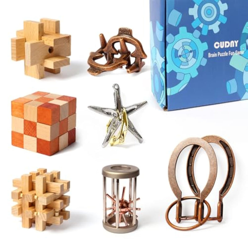 7 Pieces Cool Mind Puzzles Unlock Interlock Brain Teaser Games For Adults And Kids Wooden And Metal Puzzles Iq Logic Fun Puzzle Box