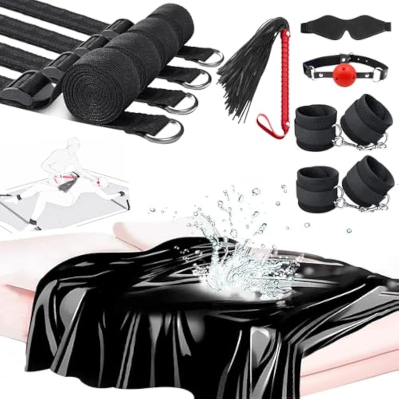 Bdsm Bed Restraints Sex Toys, Bondage Sex Bed Sheets Restraints Waterproof, Mess-Proof Play Sheet With Bed Straps Ball Gag Bdsm Whip, Sex Thing For Couples Kinkly Bedroom