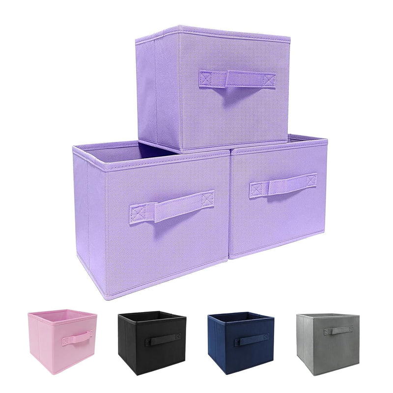 Purple Storage Bins [3 Pack] 9.0"X7.5"X7.5",Mini Storage Box Fabirc Foldable Clo