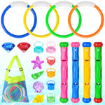 20 Pcs Pool Diving Swimming Toys For Kids Diving Rings Sticks Gems Underwater Training Sinking Toys With Storage Bag For Summer Water Games Party Favors
