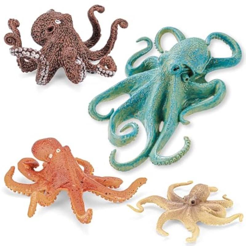 4Pcs Octopus Figurines Sea Animal Toys,Plastic Ocean Animals Toys Figures, Realistic Soft Sea Creatures Toys For Kids Boys Girls - Birthday Gifts For Kids Cake Toppers Decoration