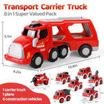 Fire Truck Toy For 3 4 5 6 7 Years Old Toddler Boys, 8-In-1 Fire Car Carrier Vehicle Set For Boys Age 3-5, Transport Car With Light & Sound, Kids Toys Cars Set For Birthday