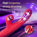 Thrusting Vibrator Dildo Rose Sex Toy For Women - 4 In 1 Thrusting Dildo With 7 Thrusting 5 Tapping 10 Vibrating Modes Clitoral Stimulator G Spot Vibrator Female Adult Sex Toy With Heating Function