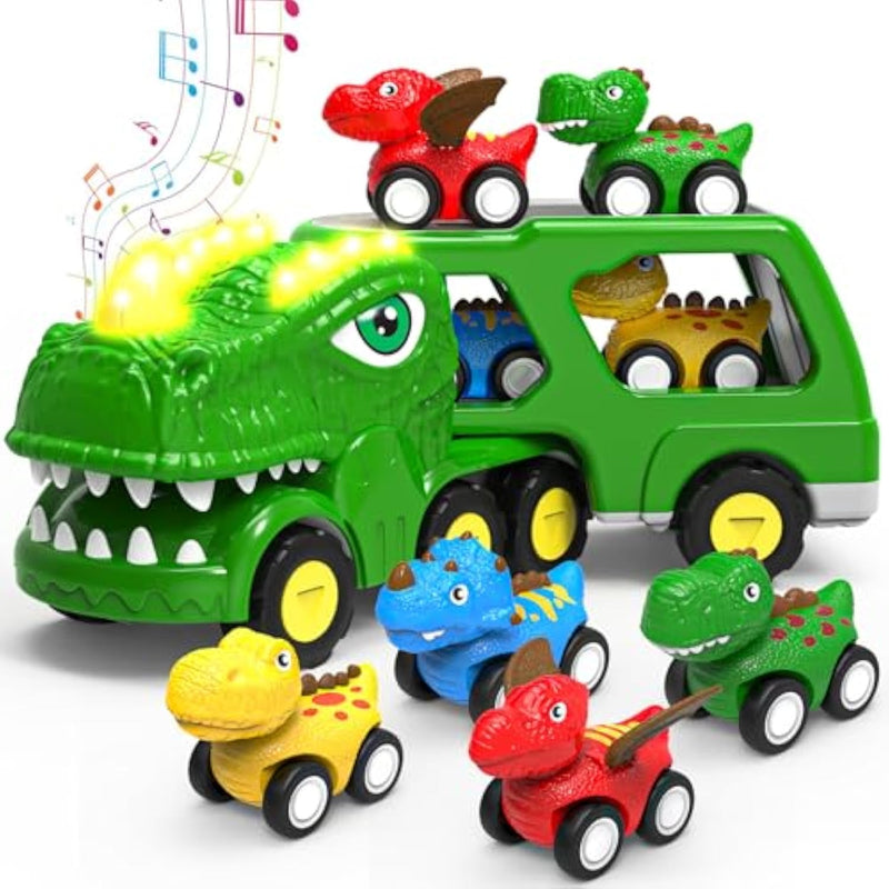 Toddler Car Toys For 1 2 3 4 5 Year Old Boy, 5-In-1 Dinosaur Vehicle Trucks Toys For Toddlers 1-3 With Sounds & Lights Toys For Boys 4-7 Toys For Age 2-4 Dinosaur Toys For Kids 3-5