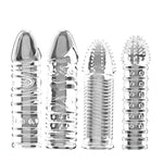 Transparent Male Condoms with Crystal Sleeve Design - Pack of 4