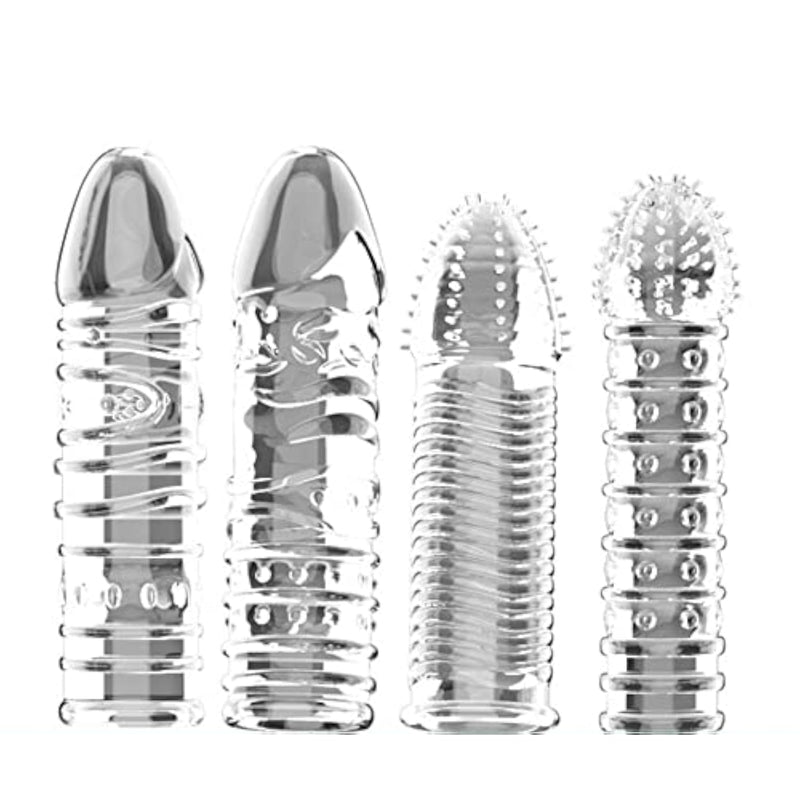 Transparent Male Condoms with Crystal Sleeve Design - Pack of 4