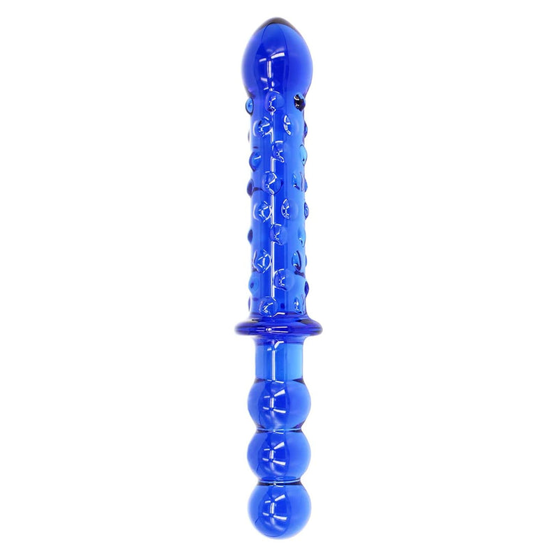 9 Inches Double Head Glass Dildo Anal Butt Plug, Blue