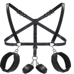 Bdsm Sex Bondage Sets Sexy Chest Harness Belt Adjustable Black Punk Shoulder Belt With Handcuffs Thigh Cuffs M Split-Leg Straps Body Bondage Kit Adult Sex Toys Sm Sex Games For Couples Women Bed