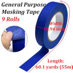 9 Rolls Blue Masking Tape, 0.94 Inch x 60.1m, Easy Removal for Painting & DIY