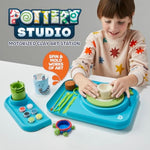 Kids Pottery Studio Set with Motorized Clay Wheel, Molds, Tools, Paints & Clay