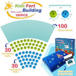160Pcs Kids Fort Building Kit Glow In The Dark Build A Fort With Blanket Stem Educational Toys For 4 5 6 7 8 9 10 11 12 Years Boys Girls Ultimate Construction Gift Diy Forts Builder Set Indoor Outdoor