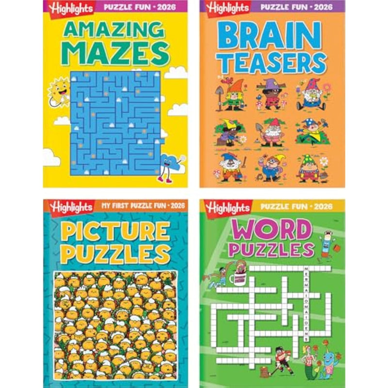 4 Pack Puzzle Activity Books for Kids Ages 6+, Mazes, Brain Teasers & Word Games