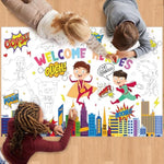 Hero-Themed Giant Coloring Poster for Kids, Inspirational Cityscape Art Activity