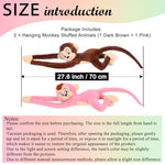2Pcs 27.6" Hanging Monkey Stuffed Animals Plush Cute Monkey Toy For Kids (Dark Brown+Pink)