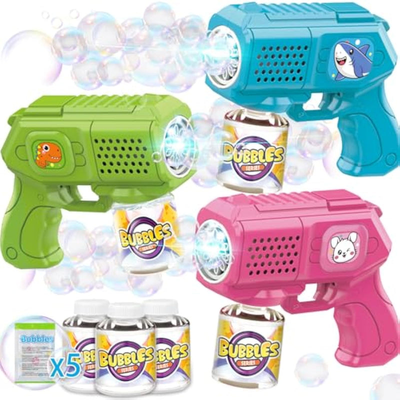 Bubble Guns With Bubble Solution- 3 Pack, Bubbles Gun, Blaster, Blower, Maker, Machine For Boys Girls, Birthday Gifts For Ages 3 4 5 6 7 8 Year Old Kid, Outdoor Toys For Toddlers, Party, Wedding