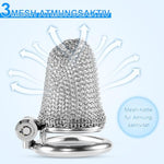 Chastity Device Push-Lock Set With 3 Rings And Invisible Locking Metal Mesh Cock Cage Adult Sex Toys Bdsm Bondage Devices For Men Penis Exercise (Short)