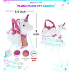 Pink Unicorn Plush Reversible Sequin Pet Carrier Handbag, White Sparkle Soft Stuffed Animal Carrier Toy Purse For Little Girls, Cute Toddler Girl'S Pretend Play 9 Inch