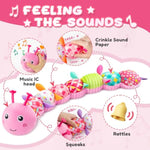 Baby Toys 0-6-12 Months,Infant Musical Stuffed Animals Activity Toys With Muti-Sensory Crinkle,Rattles,Baby Girl Toys Gifts For Newborn Tummy Time,Caterpillar,Pink