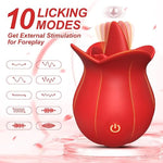 Clitoral Licking Tongue Rose Sex Toy Vibrator Stimulator For Women, Vibrating Rose Adult Women Couples Sex Toys With 10 Modes, Female Mini Clitoris Nipple Vibrator For Woman Her Pleasure (Red Rose)