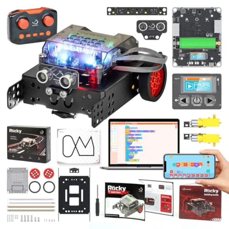 Rocky Smart Robot Car Coding & Remote Control Kit For Kids 8-16, Stem, Modular/Scratch/Python/C Programming, Educational Engineering Science Toy Set