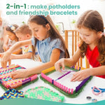 2-in-1 Weaving Loom Kit for Kids with 6 Potholders & 10 Friendship Bracelets