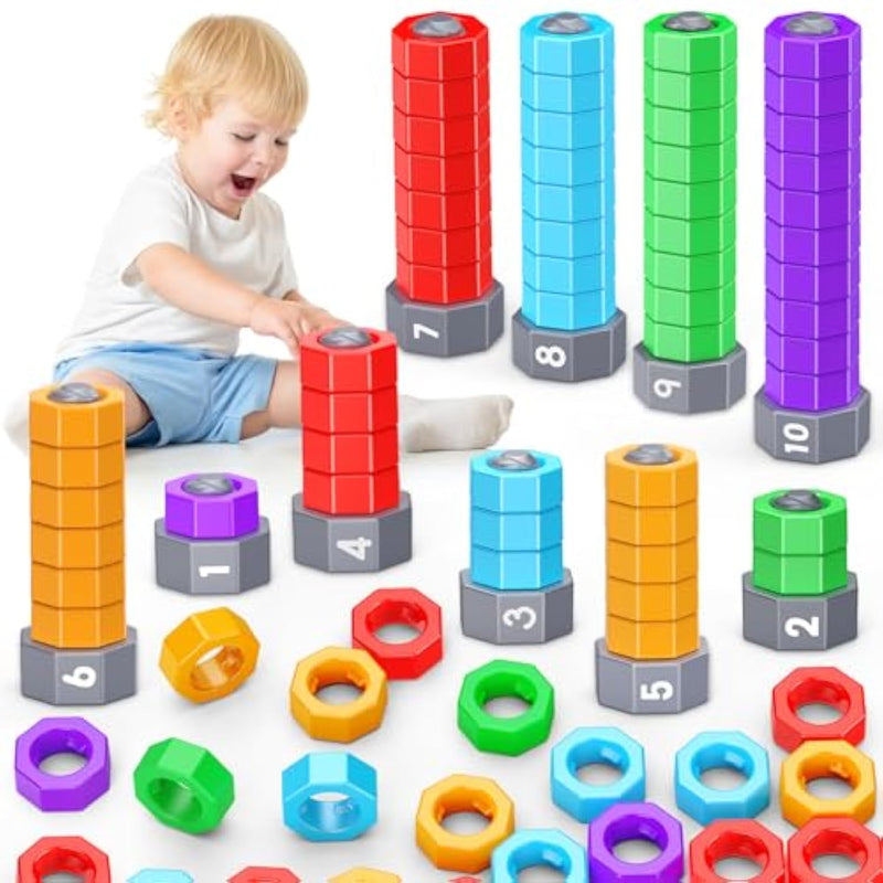 2-In-1 Montessori Counting & Stacking Toys For Toddlers Ages 1-5 Autism Sensory Toys For Kids Preschool Educational Spinning Learning Games Birthday Xmas Gifts For Boys Girls 1-5 Year Old