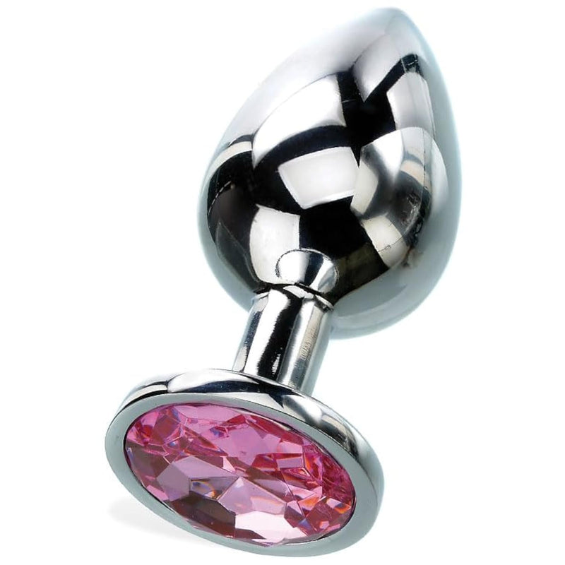 Gem Medium Anal Plug, Metal Butt Plug For Women & Men, Tapered Trainer For Beginners & Advanced, Weighted Aluminum Plug For Temperature Play, Safety Flared Base, Includes Velvet Bag,3.75"